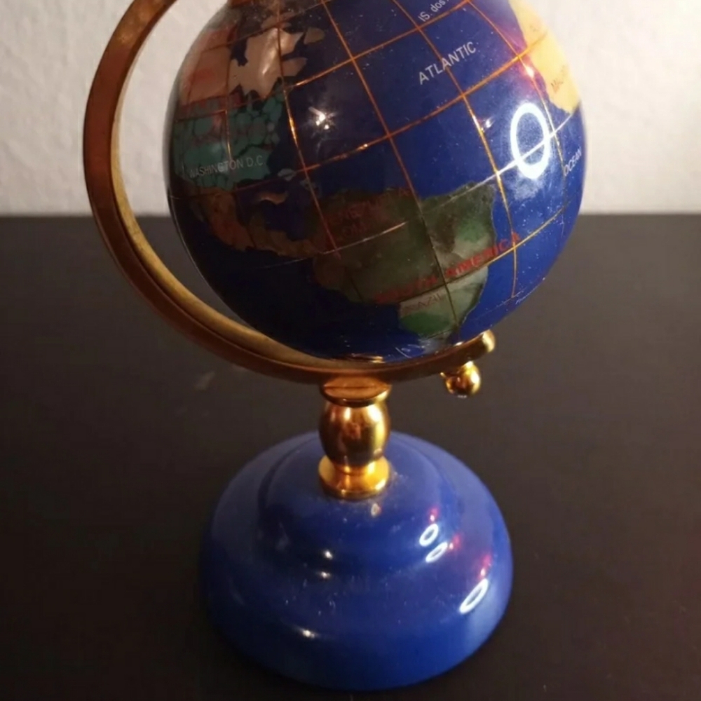 GORGEOUS NEW Alexander Kalifano Rotational Blue Lapis Gemstone World Globe